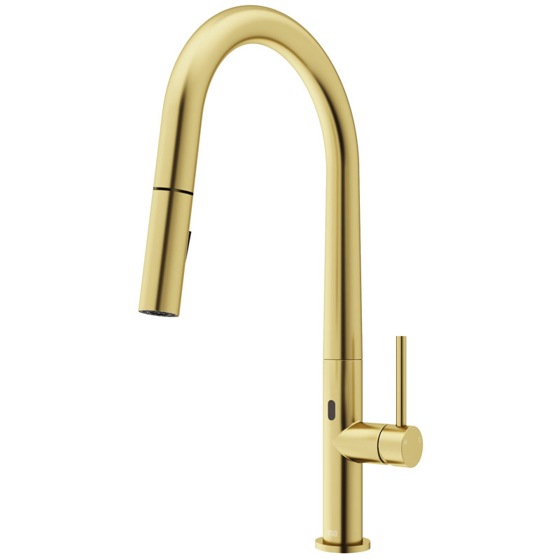 Robinet de cuisine sans contact avec douchette extractible 2 fonctions H 18 "Greenwich, Or brossé mat