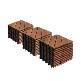 27 Pcs Interlocking Deck Tiles 12" X 12", Acacia Wood Outdoor Flooring Tiles, Diagonal Pattern Click Lock Patio Deck Tiles, Waterproof Snap Together Decking For Garden, Balcony, Pool, Porch, Outdoor Patio Flooring System (Set of 27)