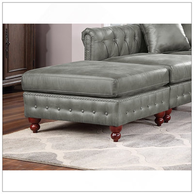 Ensemble de canapé modulaire 3 pièces réversible en similicuir respirant gris ardoise et 2 coussins de canapé capitonnés et 1 repose-pieds