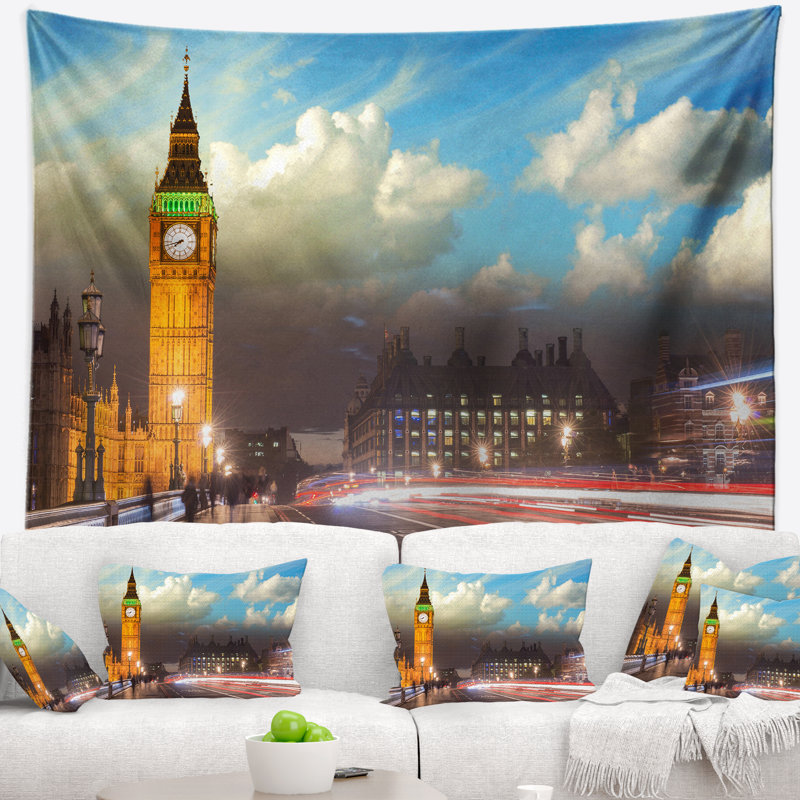 Tapisserie du paysage urbain de Big Ben, Royaume-Uni, depuis le pont de Westminster, H 32 po x l 39 po