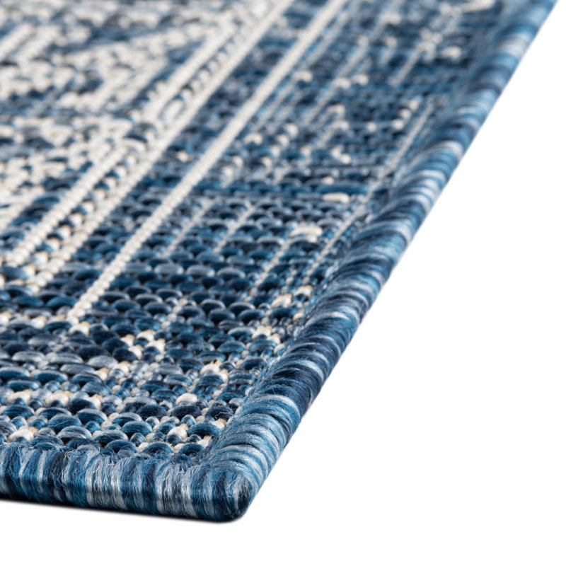 Tapis bleu sarcelle intérieur / extérieur Amhlaidh Southwestern, Carré 10 pi