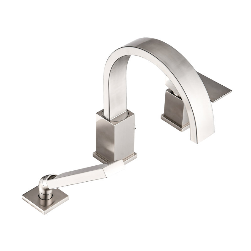 Brushed Nickel Waterfall Tub Spout With , Deck Mount 3 Roman Filler, Hand Shower & 59" Hose, Smooth-Operating Ceramic Cartridge Faucet Dependable