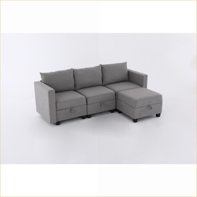 Sectional Sofas | Modern Solid Wood 3-Seater L-Shaped Modular Sofa with Storage for Small Living Rooms, Apartments, Charcoal Gray | Dawn Grey | Standard