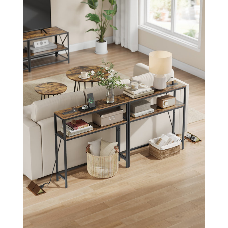 Console avec prise de courant, canapé étroit à 2 niveaux avec 2 tablettes, 7,9 po x 31,5 po x 31,5 po, pour le salon, le couloir, le vestibule