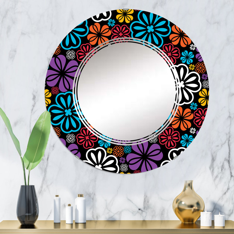Quaylan - Multicolore floral - Miroir mural floral, 32 po x 32 po