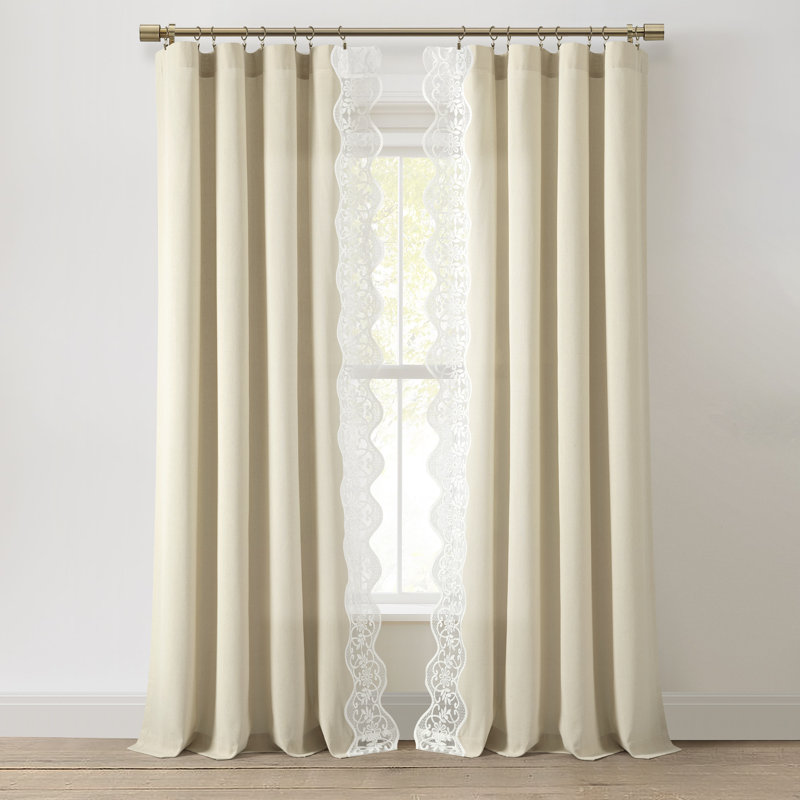 Fleurette 52" W x 84" L Scalloped Edge Lace Single Window Panel, Neutral/Off White