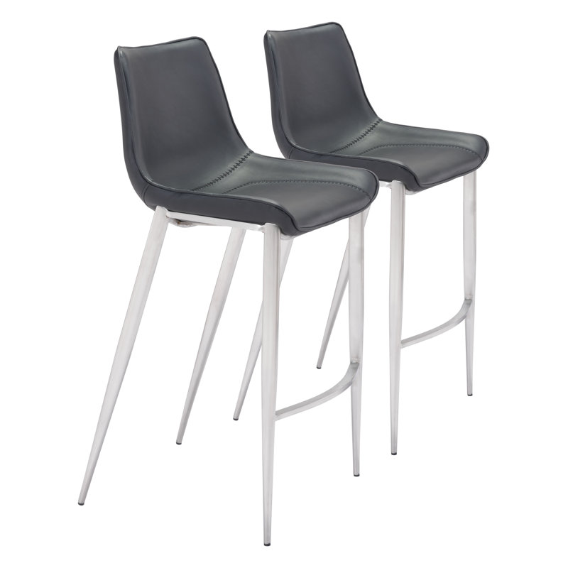 Transitional Magnus 20.7" Black Metal Bar Stool with Silver Accents
