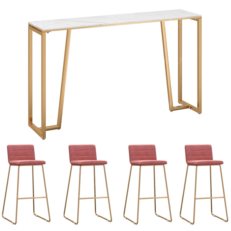 Tabourets et tables de luxe et luxueux, H 41,3 po x L 78,7 po x l 15,7 po, Blanc / Doré, Rose