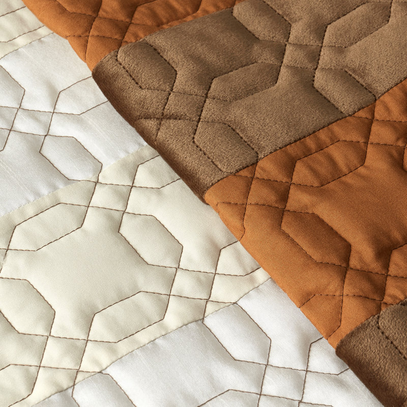 Wonderful Patchwork Striped Microfiber Quilt Set, Brown, Queen Quilt + 2 Standard Shams