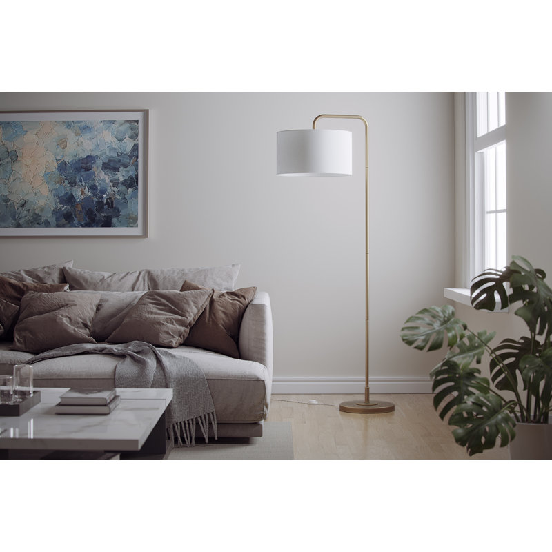 Batesville 63.75'' Arched Floor Lamp, Plated Gold/Off-White Linen
