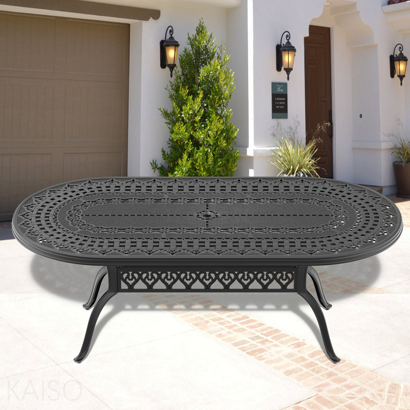 Table de salle à manger en aluminium coulé avec cadre noir et trou pour parasol L81,89 * l 41,34 po