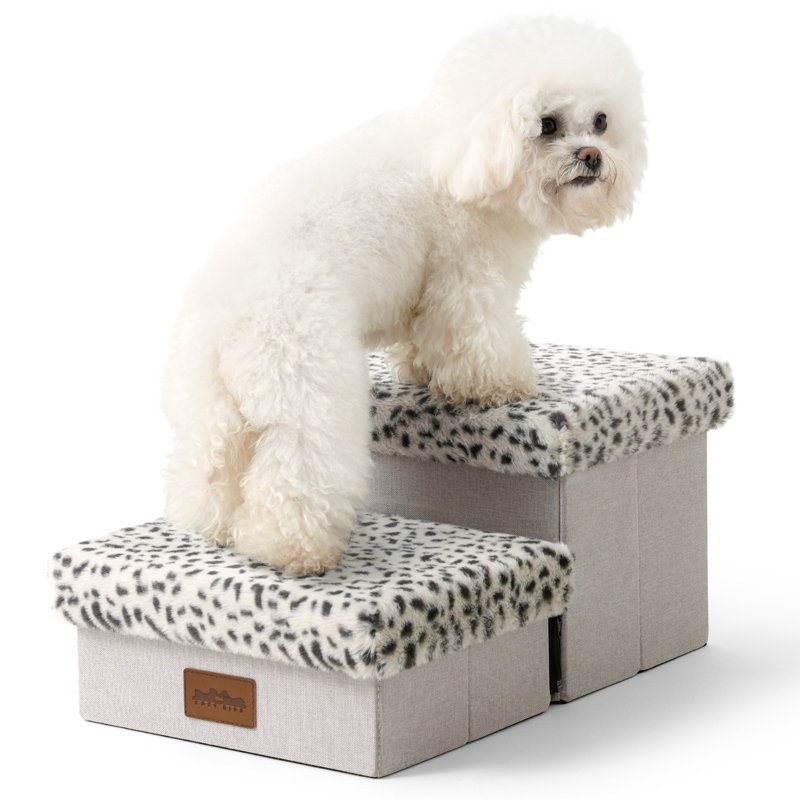 Escalier pour chien pliable à 2 niveaux avec marches d'escalier avec rangement et couverture souple ou chiots et chats plus âgés