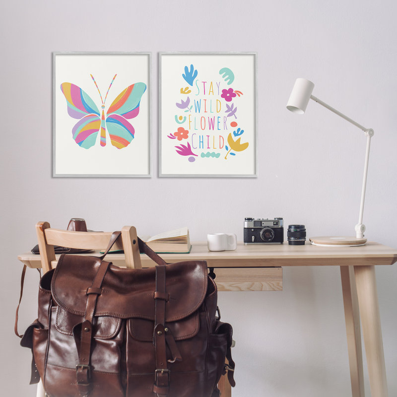 «Stay Wild Butterfly», ensemble de 2 giclées encadrées par Chen Alyesh, Estampe numérique Farmhouse, H 20 po x l 16 po