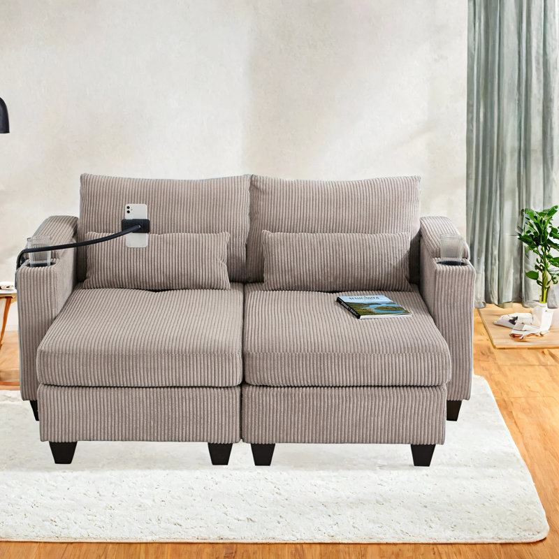 Canapé-lit convertible pour méridienne avec ports USB, porte-gobelets et accoudoirs de rangement, Brun