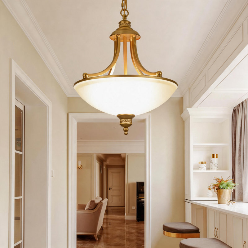 Luminaire suspendu bol inversé 3 lumières, Doré