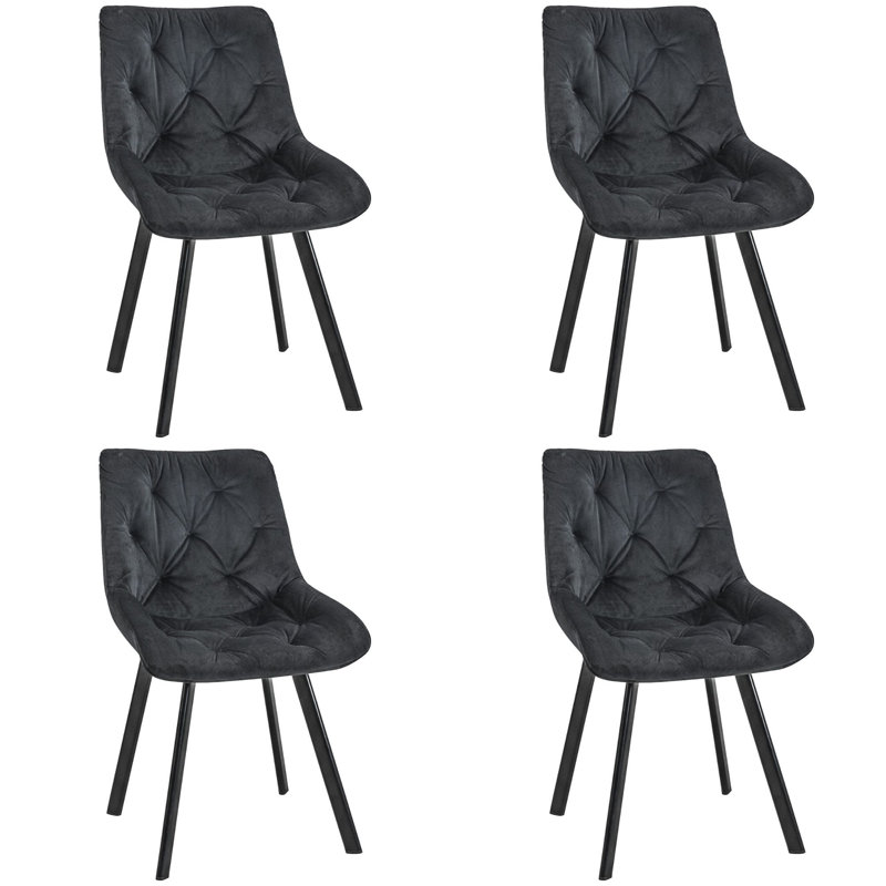 Kimballton 49cm H Tufted Velvet Upholstered Upholstered Back Side Chair in Black