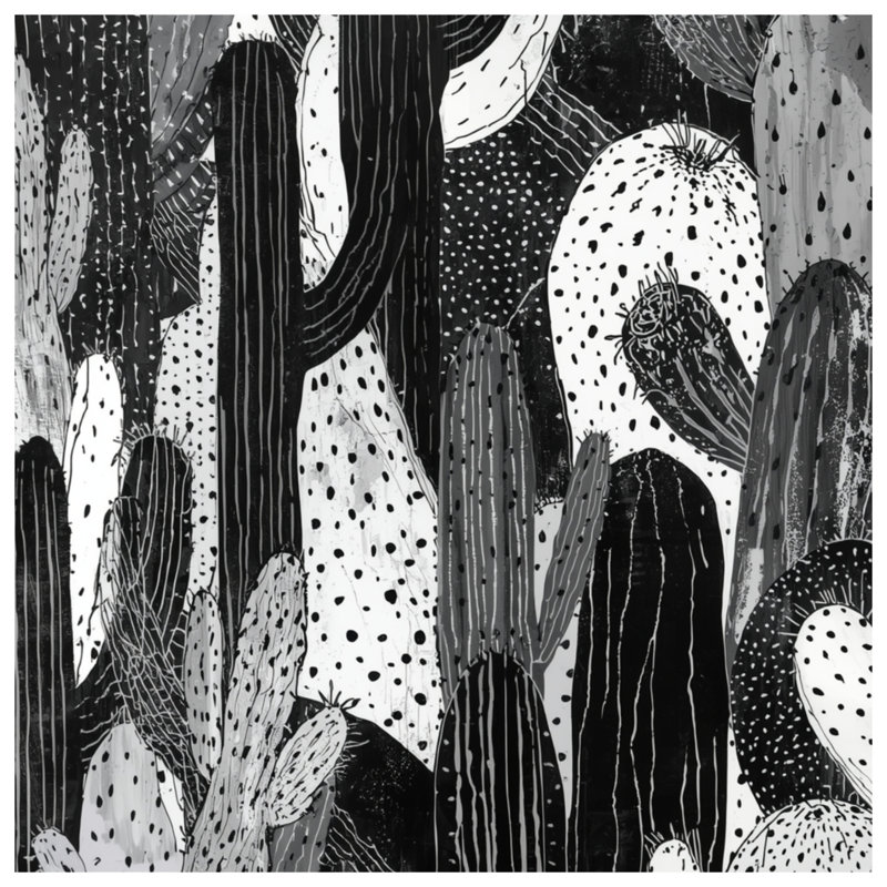 Couvertures noires, blanches et cactus, L 60 po x H 80 po