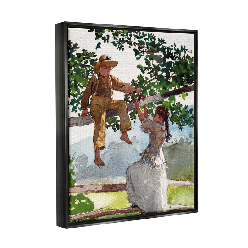 Children Children Climbing Tree Traditional Apparel par Lettered And Lined - peinture sur toile à cadre flottant