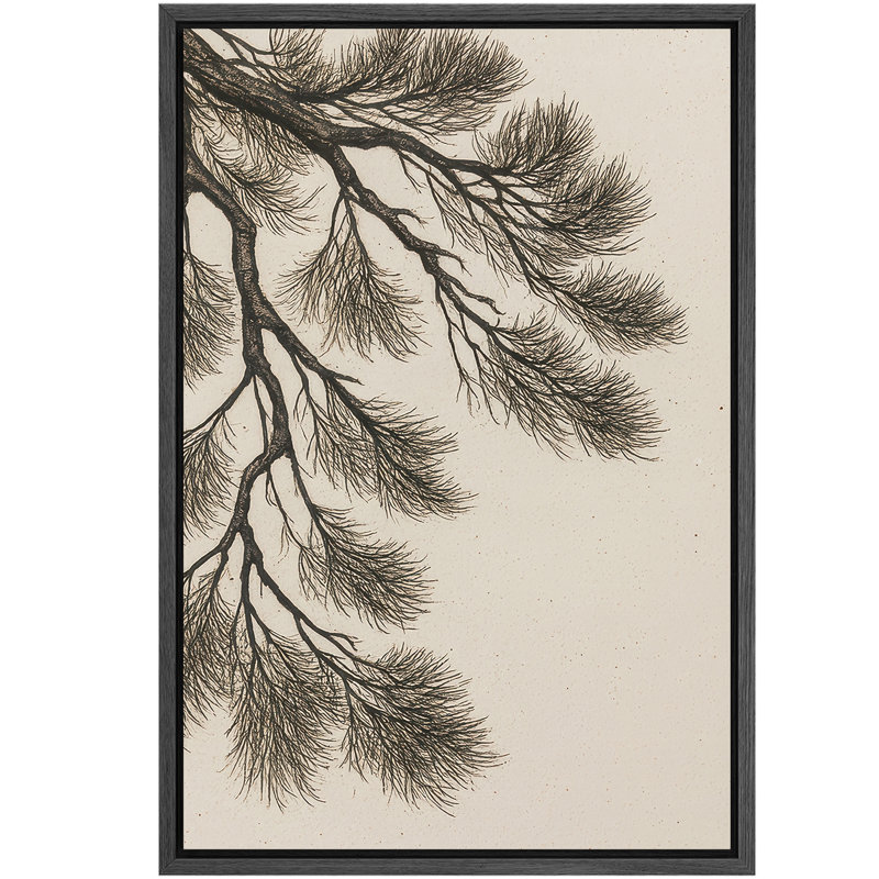 «Elegant Pine Branch Minimal Nature Illustration», reproduction d'art sur toile encadrée, H 36 po x l 24 po, Noir