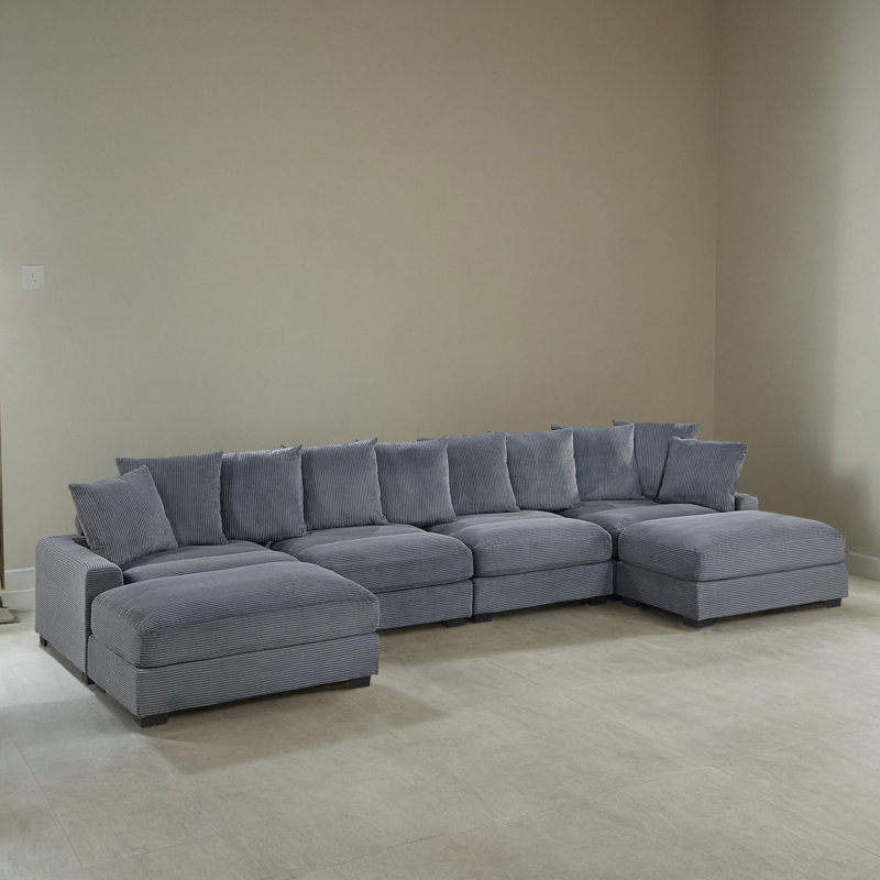 Canapé modulaire en U de 164 po de largeur, Velours côtelé gris foncé