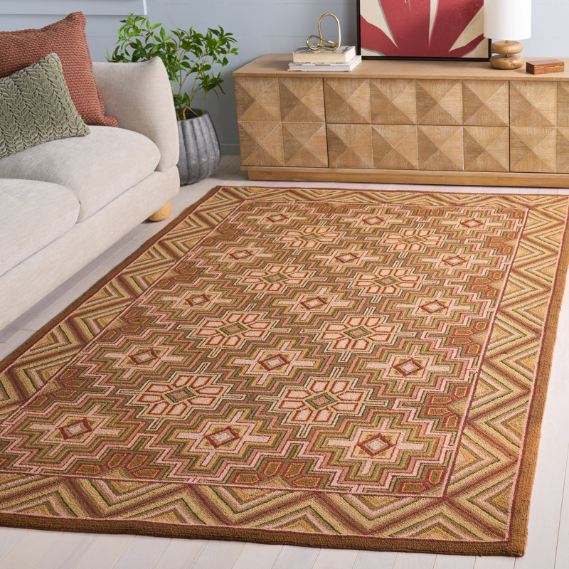 Tapis géométrique en laine crocheté à la main Chelsea, Rectangle 5 pi 3 po x 8 pi 3 po