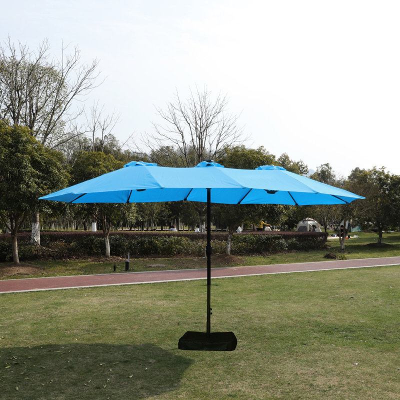 Parasol de patio rectangulaire avec abat-jour extra avec support - Stabilité de manivelle bleue
