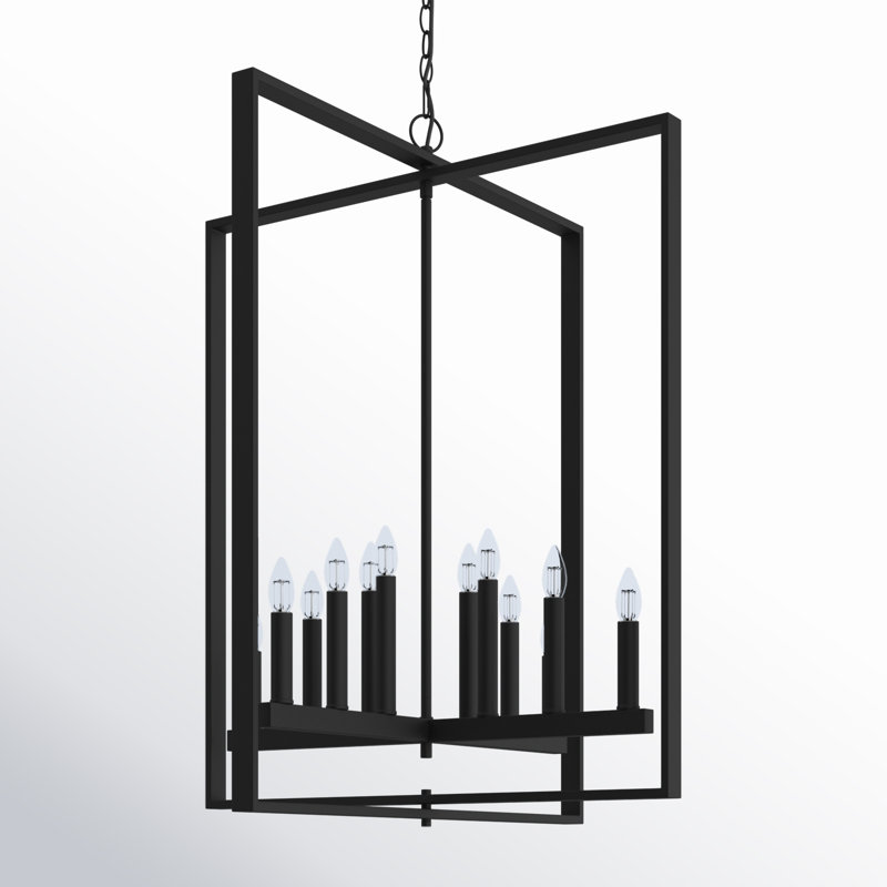Lustre géométrique en acier 12 lumières à intensité variable Twedt certifié UL, Zinc vieilli
