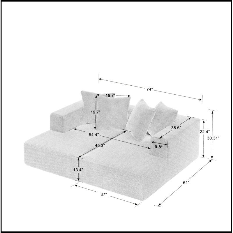 Boneless Chenille Sectional Sofa, Blue