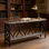 Console de style industriel à 2 niveaux avec grain de bois rétro et détails en métal noir, parfaite pour les espaces étroits et polyvalente