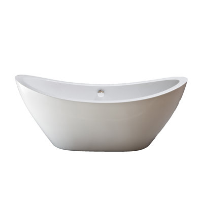 The Seneca 65 in. Double Slipper Freestanding Acrylic Tub without Faucet Holes and Integrated Waste and Overflow Drain