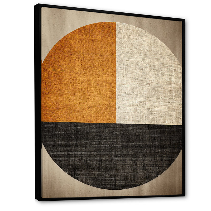 Formes géométriques orange et noires - Collages abstraits, art mural, H 40 po x l 30 po x P 1,5 po, Cadre flottant noir