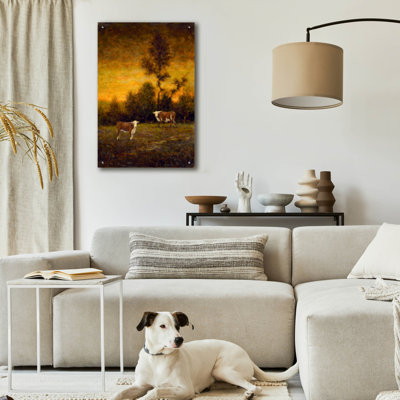  «Cowsiness In Gold» par Michael Fratrich, art mural en verre acrylique, 24 po x 36 po