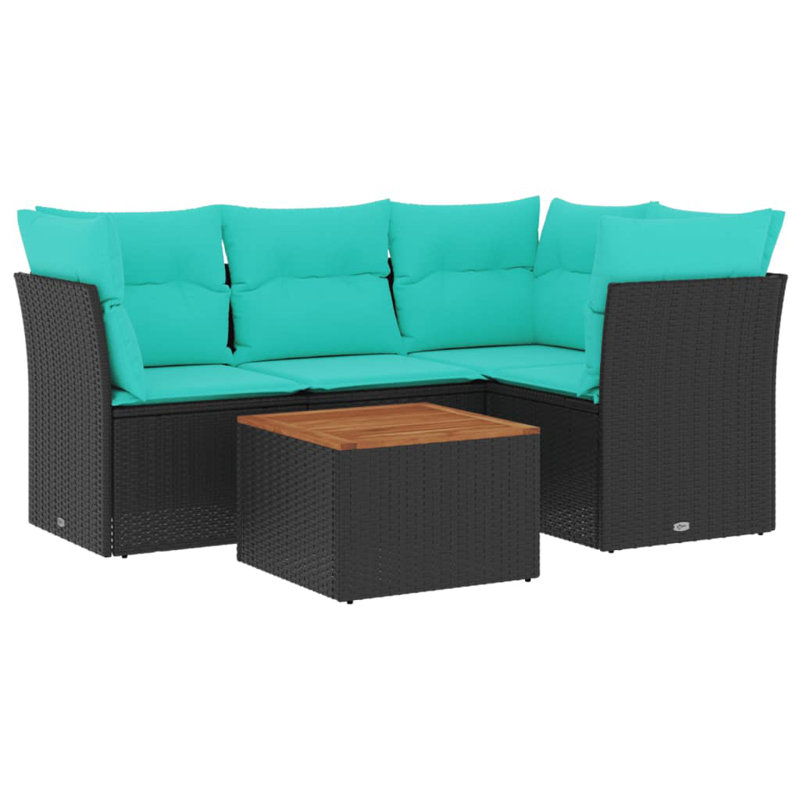 Ensemble de canapés de patio 5 pièces avec coussins d'extérieur en rotin de poly noir compact et durable