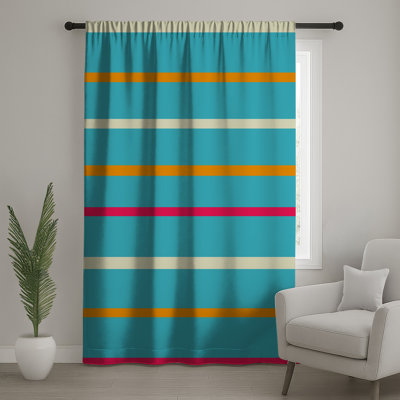 Turquoise Orange Pink Stripes Window Curtains, Stripes Sheer & Blockout Curtains - 1 Panel