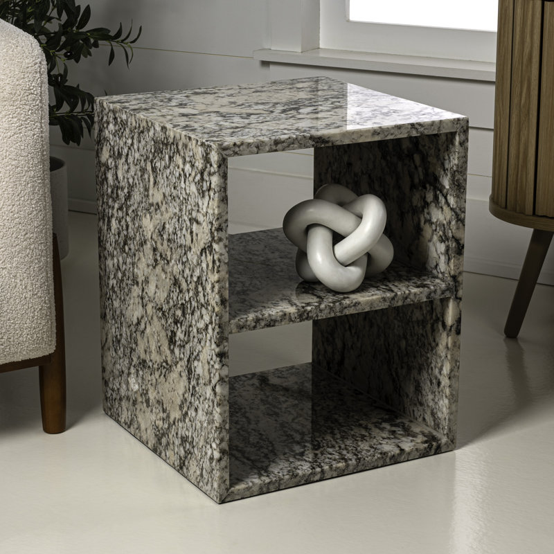Liebro 20" Modern Natural Marble Handmade Rectangular 2-Shelf End Table