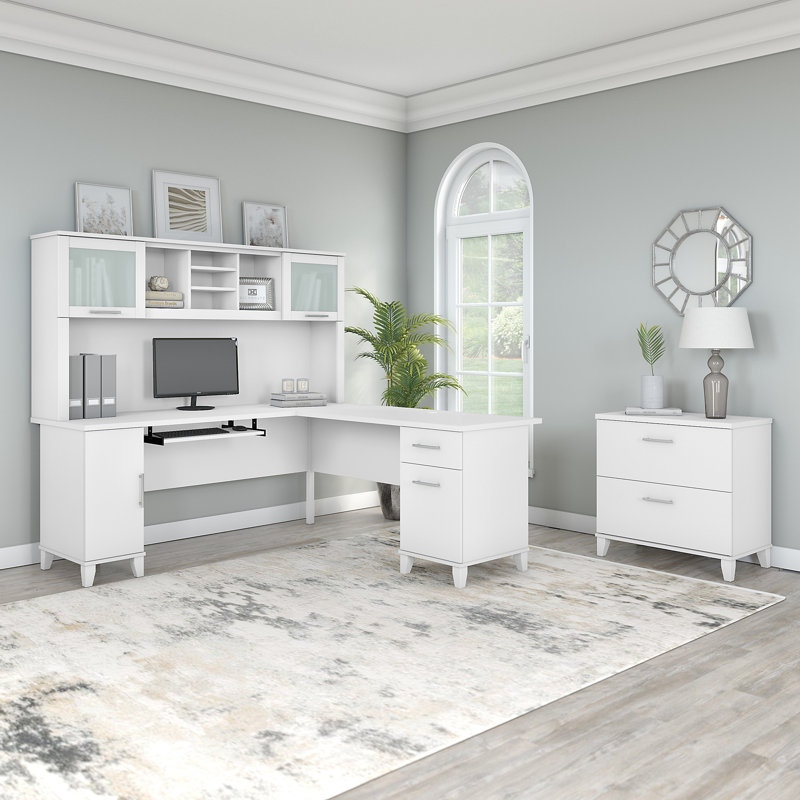 Ensemble de bureau avec rehausse Magomed, Blanc