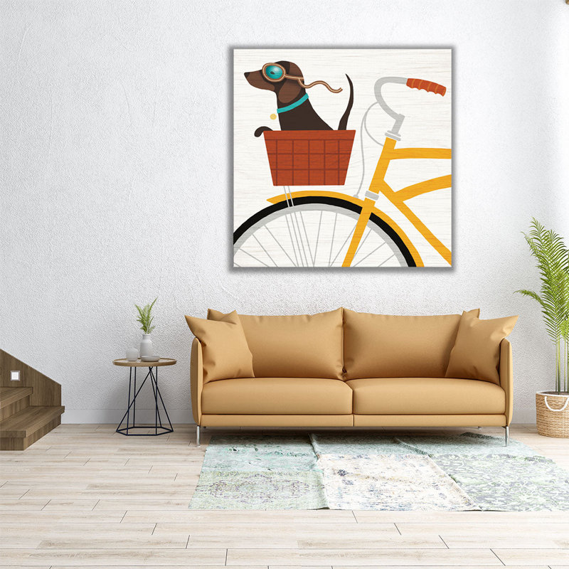«Beach Bums Dachshund Bicycle I», reproduction d'art sur toile, H 12 po x l 12 po