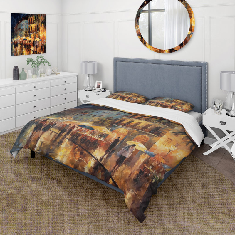 Brown and Green Cityscape Microfiber Duvet Cover Set