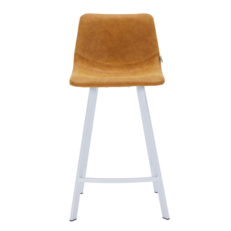 Voshon Leather 41” Counter Height Bar Stool With Stainless Steel Legs, Light Brown