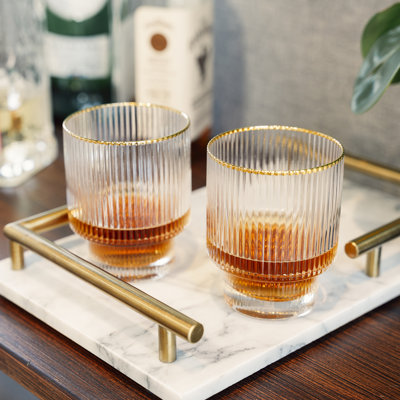Viski Meridian Lowball Glasses, Premium Crystal Clear Vintage Drinking Tumblers for Whiskey, Scotch