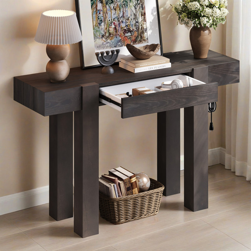 Console 47,27 po avec tiroir caché, prise de courant latérale, table d'entrée en bois pour les entrées et les salons
