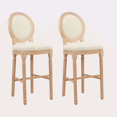 Ensemble de 2 tabourets en bois avec sièges rembourrés French Country