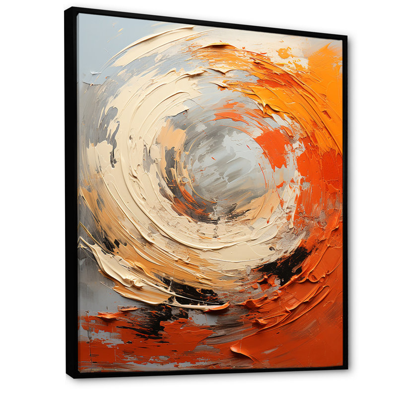 Échos orange et beige de formes modernes II - art mural abstrait, Cadre flottant noir, H 44 po x l 34 po x P 1,5 po