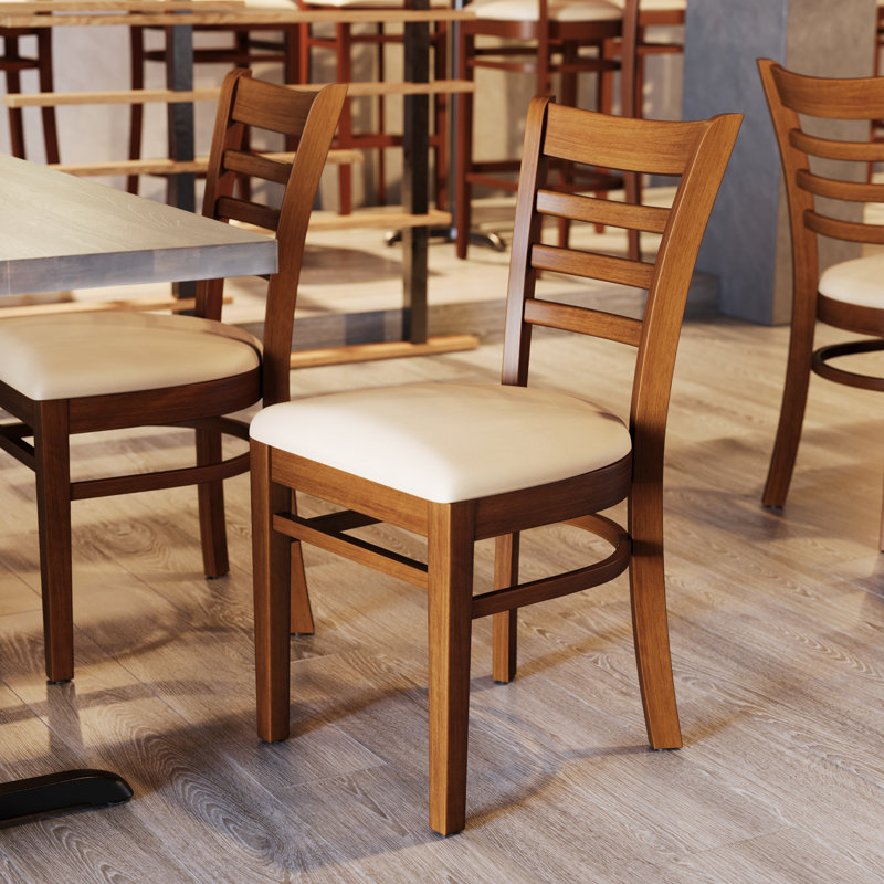 Lyman Ladder Back Wooden Restaurant Chair, Cherry, Tan Vinyl