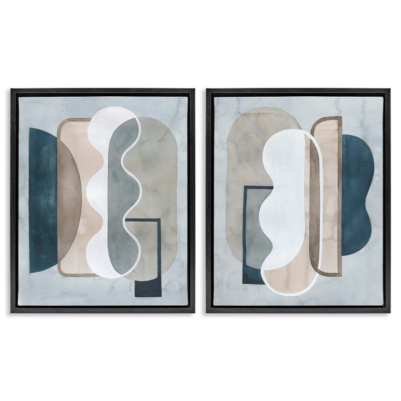  «Wavy Retro Contemporary», ensemble de 2 toiles flottantes encadrées par Grace Popp, H 21 po x l 17 po