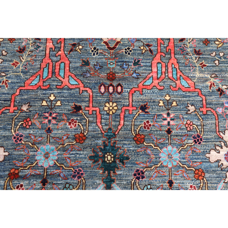 Hand Knotted Wool Area Rug in Blue