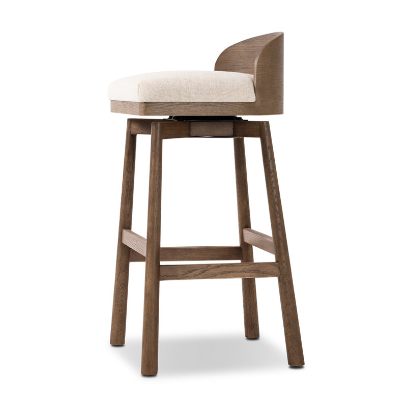 Cloris Swivel Stool-Altair Sienna-Counter & Bar, Bar Stool (30.91" Seat Height), Thames Cream Polyester Blend, Drifted Oak