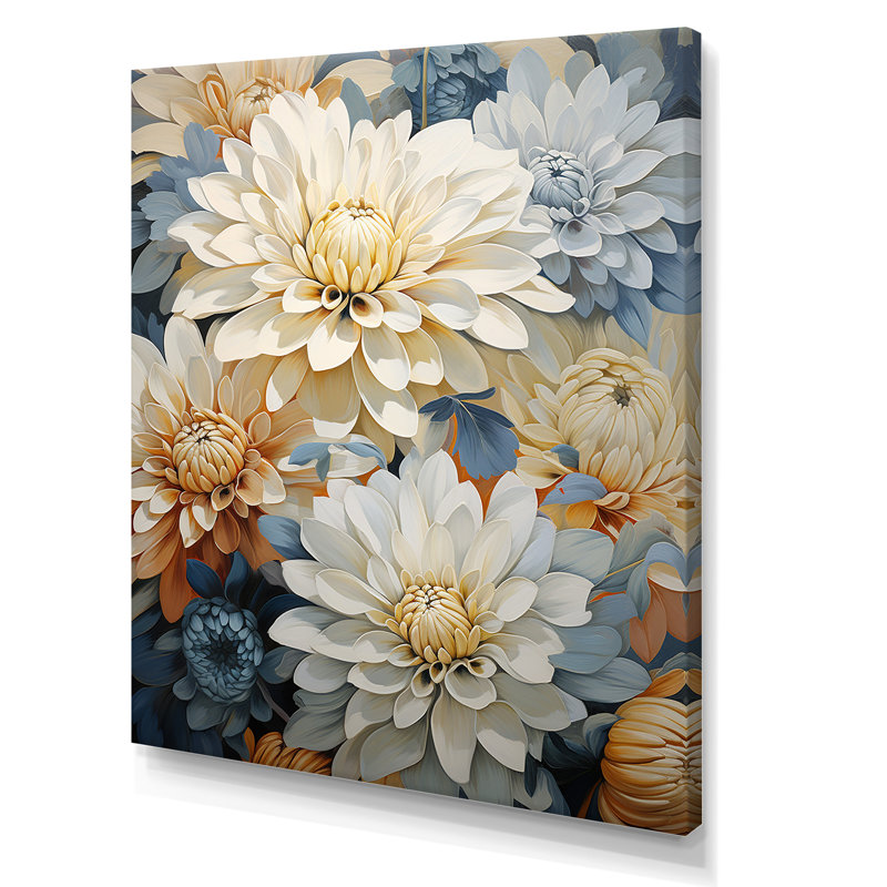 Blooming Mums, peinture en beige et bleu sur toile, Toile tendue, H 32 po x l 24 po x P 1 po