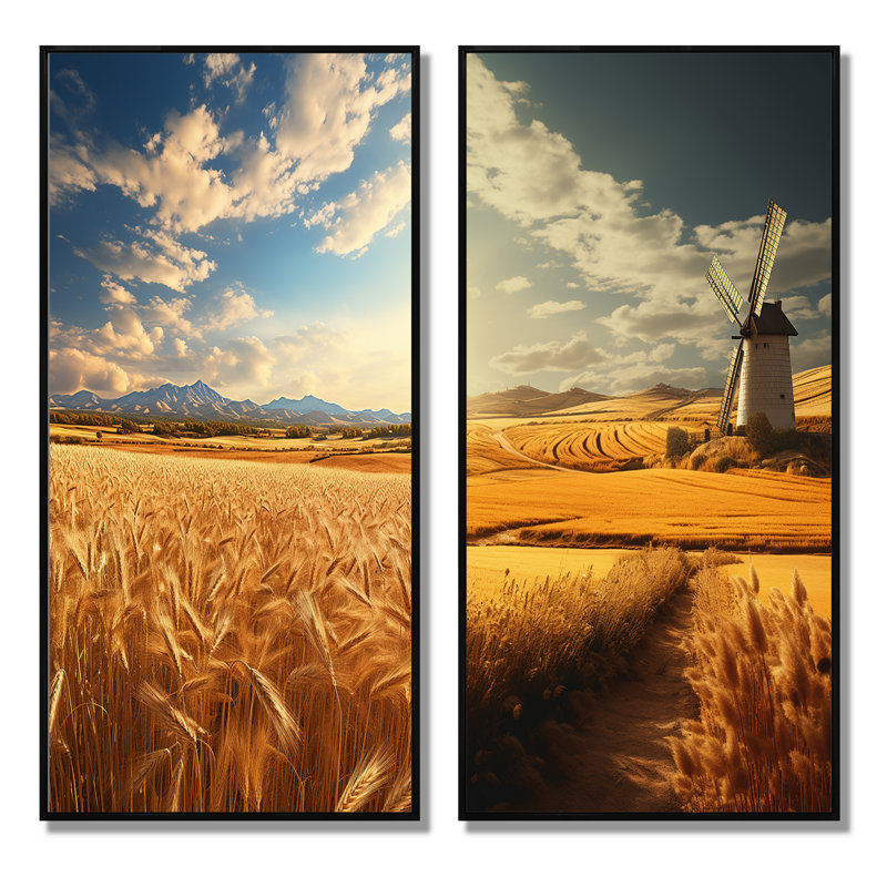 «Espagne Golden Fields Méditerranée I» 2 pièces, Cadre noir, H 32 po x l 32 po
