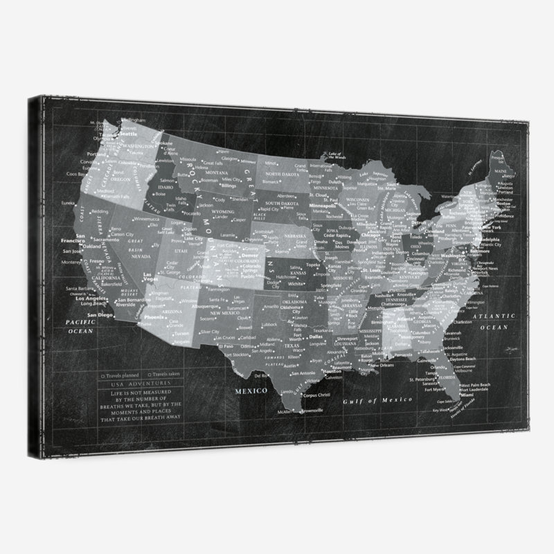 Personalized Monochromatic Push Pin USA Map, 32" H x 48" W, Yes